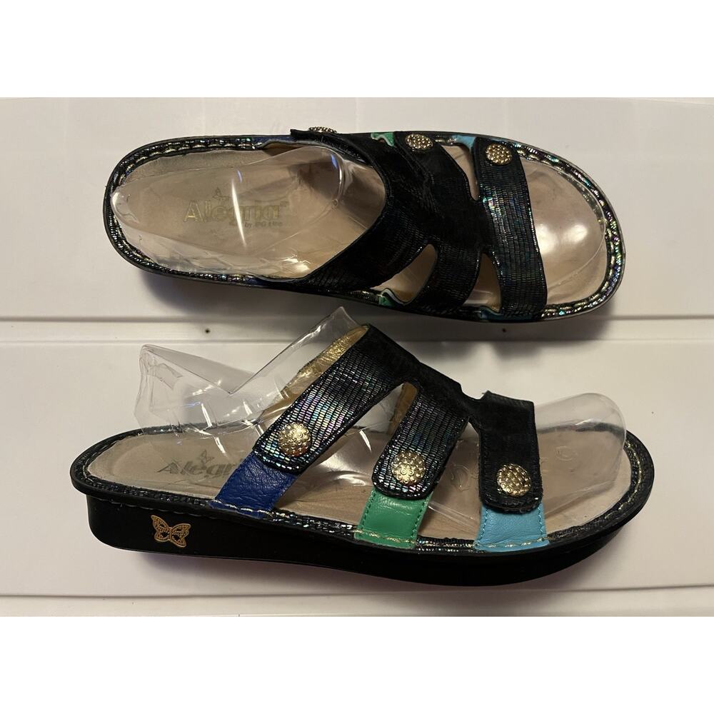 Alegria VEN-718 Venus Sandal Blue Gleam Multicolor Leather 3-Strap EU 41 US 10.5